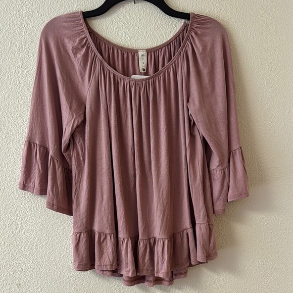 MTS Mauve Ruffled Bell Sleeve Blouse. Size L. NWT - Picture 1 of 6